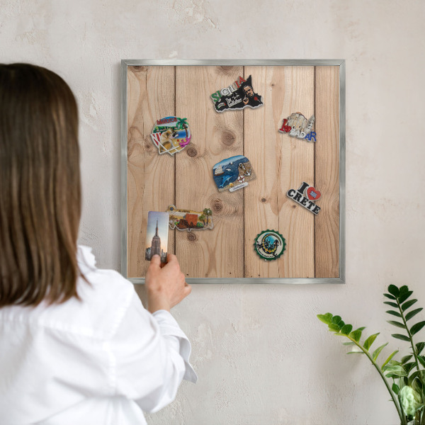 Tableau magnétique décoratif avec cadre argenté Texture bois
