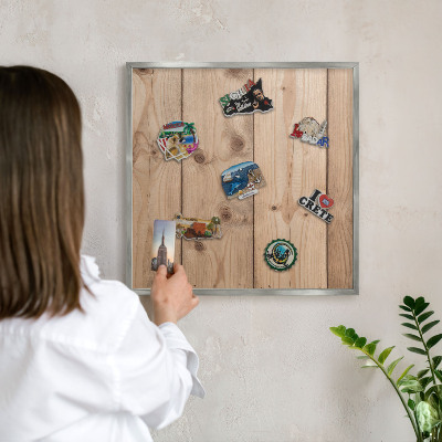 Tableau magnétique décoratif avec cadre argenté Texture bois