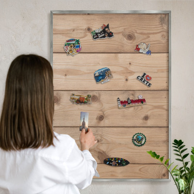 Tableau magnétique décoratif avec cadre argenté Texture bois