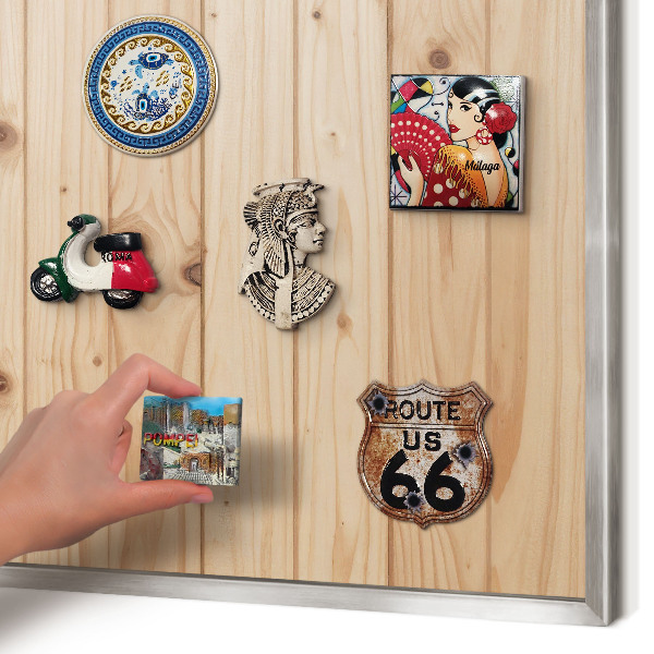 Tableau pour collection d'aimants cadre argenté Motif en bois