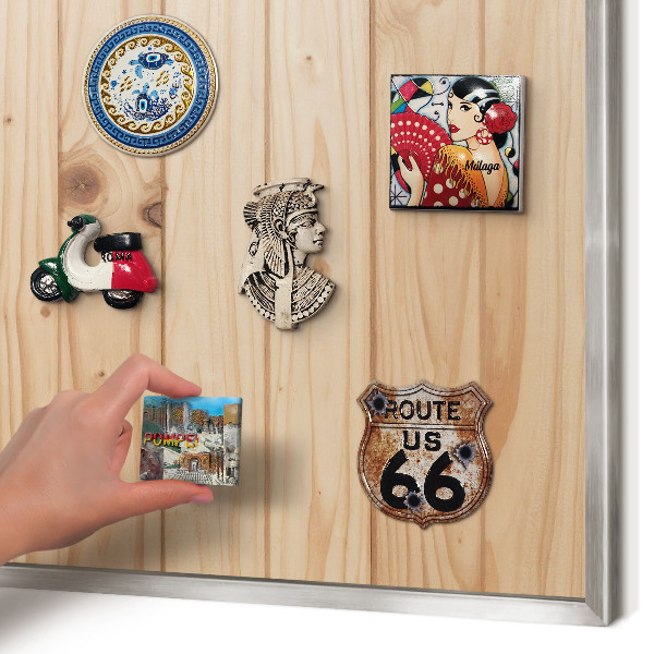 Tableau pour collection d'aimants cadre argenté Motif en bois