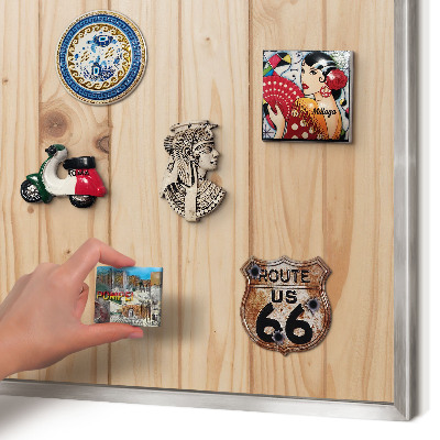 Tableau pour collection d'aimants cadre argenté Motif en bois