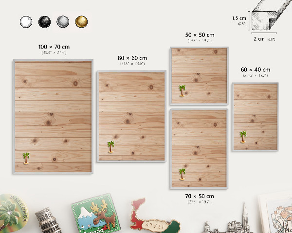 Tableau pour collection d'aimants cadre argenté Motif en bois