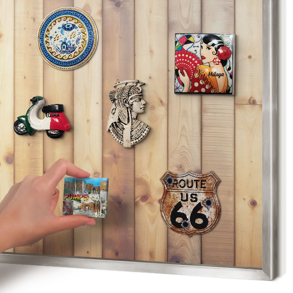 Tableau magnétique décoratif avec cadre argenté Planches en bois