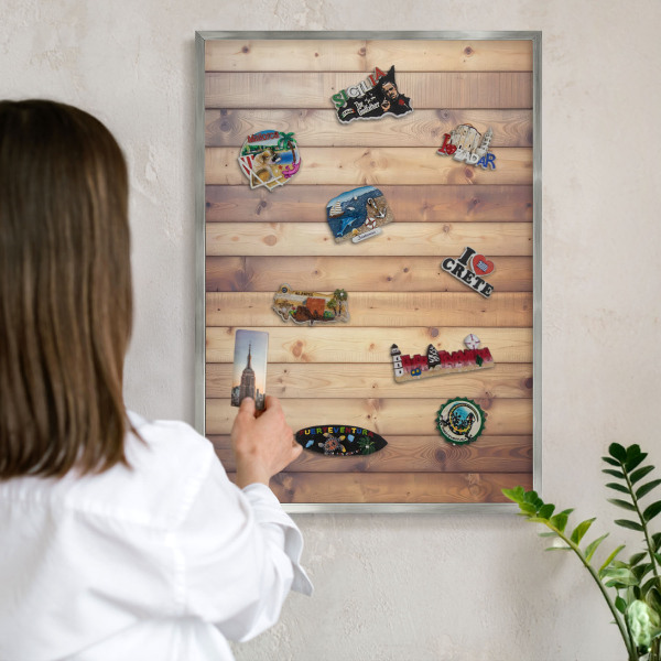 Tableau magnétique décoratif avec cadre argenté Planches en bois