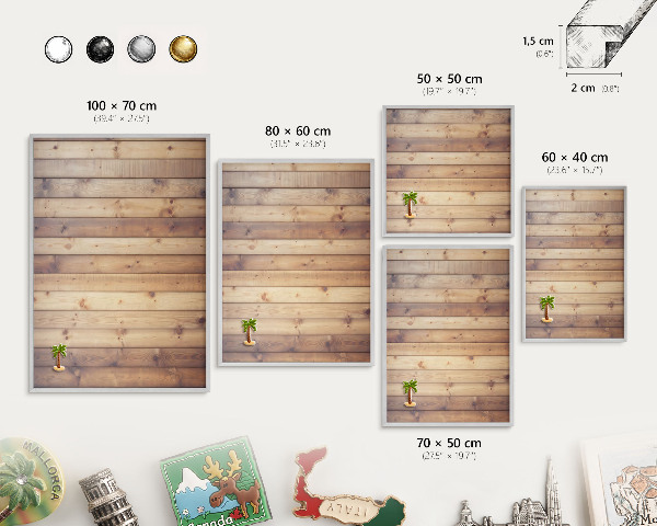 Tableau magnétique décoratif avec cadre argenté Planches en bois