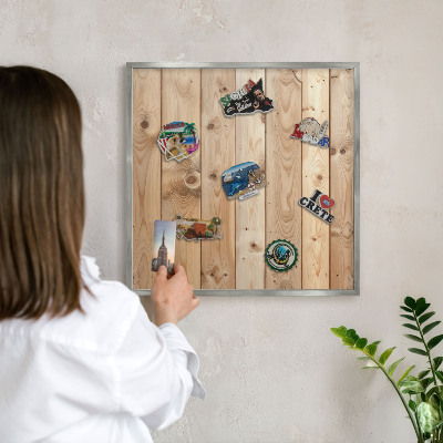 Tableau pour collection d'aimants cadre argenté Planches de bois