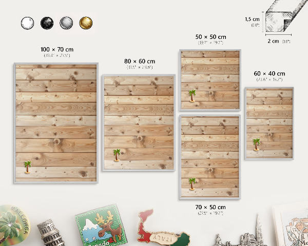 Tableau pour collection d'aimants cadre argenté Planches de bois