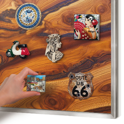 Tableau magnétique décoratif avec cadre argenté Anneaux en bois