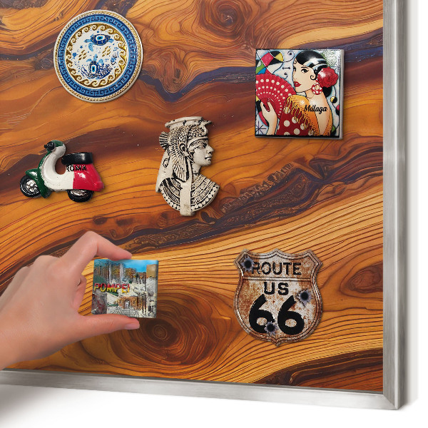Tableau magnétique décoratif avec cadre argenté Anneaux en bois