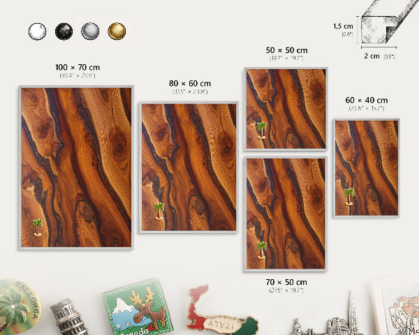 Tableau magnétique décoratif avec cadre argenté Anneaux en bois