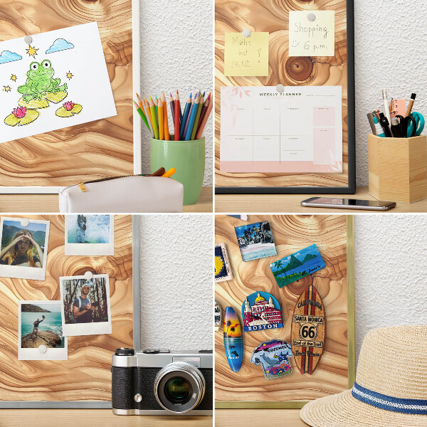 Tableau pour collection d'aimants cadre argenté Texture bois