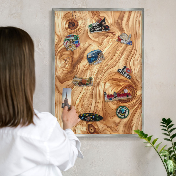 Tableau pour collection d'aimants cadre argenté Texture bois