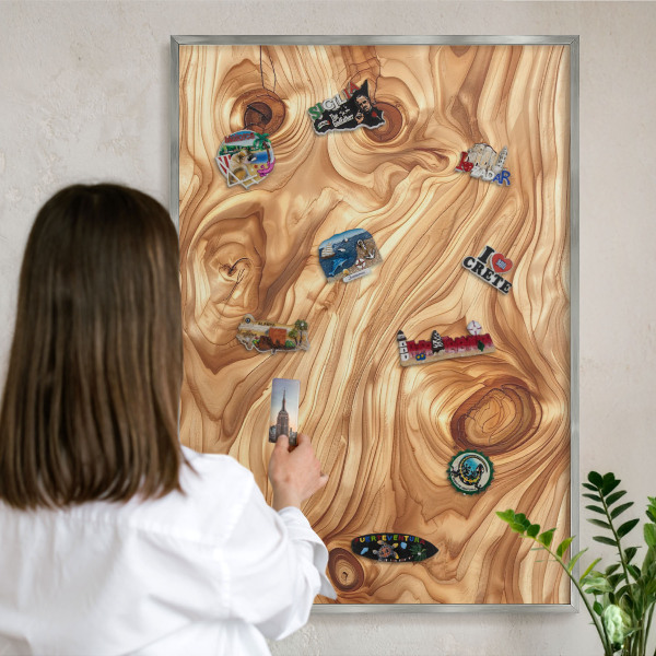 Tableau pour collection d'aimants cadre argenté Texture bois