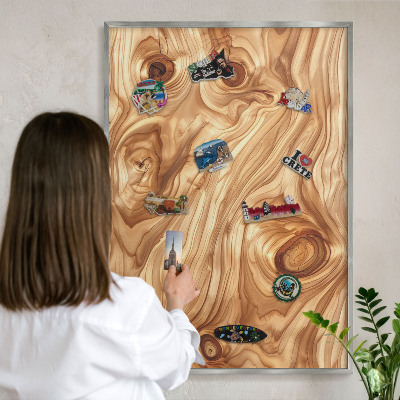Tableau pour collection d'aimants cadre argenté Texture bois