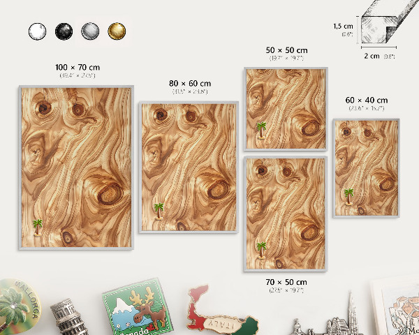 Tableau pour collection d'aimants cadre argenté Texture bois