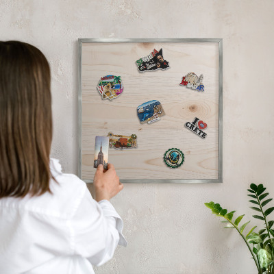 Tableau magnétique décoratif avec cadre argenté Motif en bois
