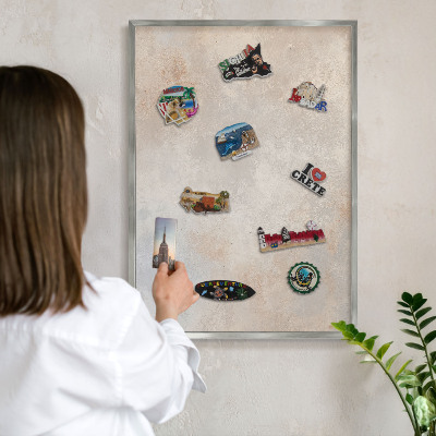Tableau pour collection d'aimants cadre argenté Fond neutre