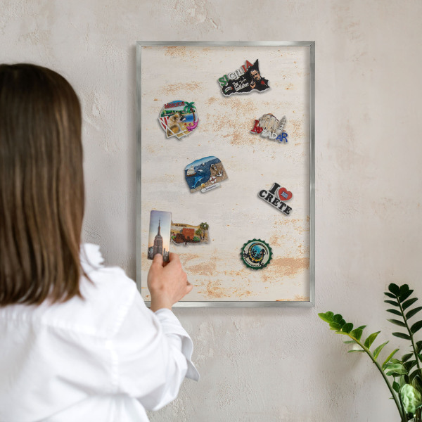 Tableau magnétique décoratif avec cadre argenté Texture rouillée