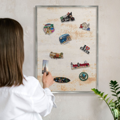 Tableau magnétique décoratif avec cadre argenté Texture rouillée
