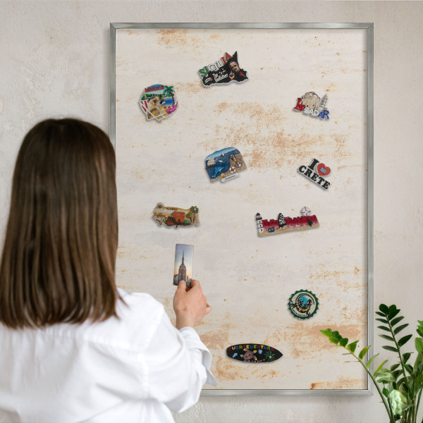 Tableau magnétique décoratif avec cadre argenté Texture rouillée