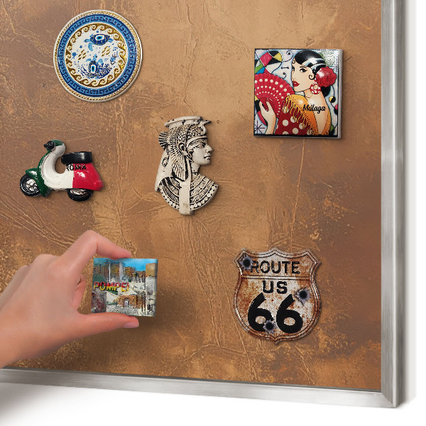 Tableau pour collection d'aimants cadre argenté Texture brune