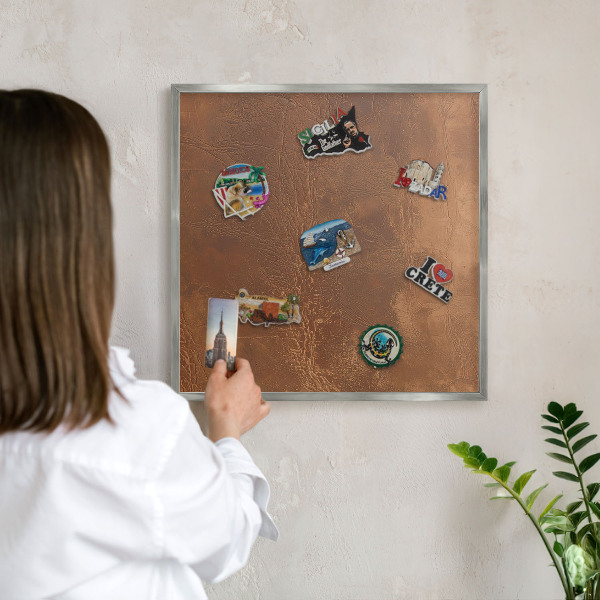 Tableau pour collection d'aimants cadre argenté Texture brune