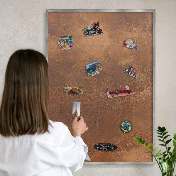 Tableau pour collection d'aimants cadre argenté Texture brune