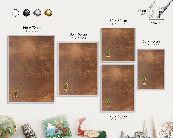 Tableau pour collection d'aimants cadre argenté Texture brune