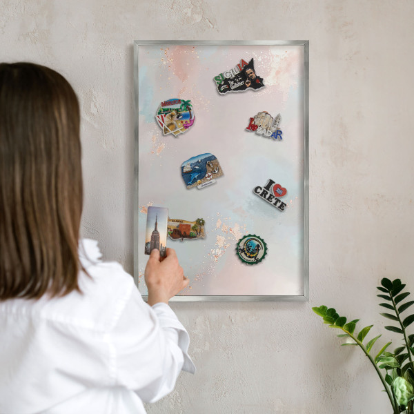 Tableau pour collection d'aimants cadre argenté Harmonie pastel