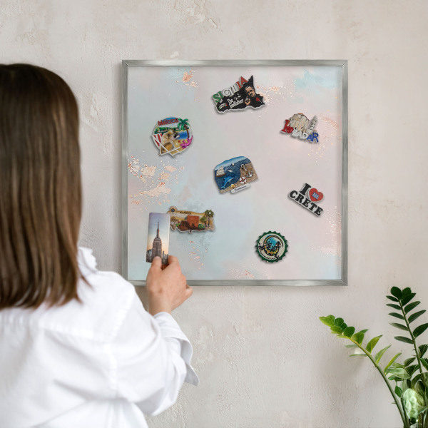 Tableau pour collection d'aimants cadre argenté Harmonie pastel