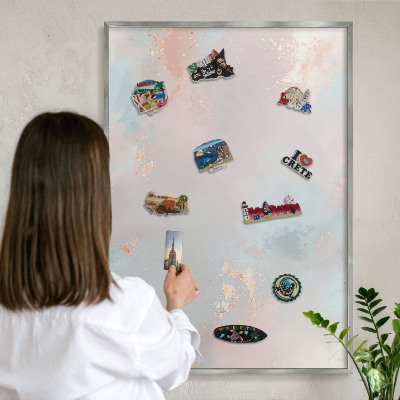 Tableau pour collection d'aimants cadre argenté Harmonie pastel