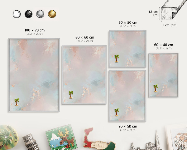 Tableau pour collection d'aimants cadre argenté Harmonie pastel