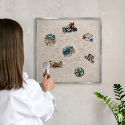 Tableau magnétique décoratif avec cadre argenté Motif mandala