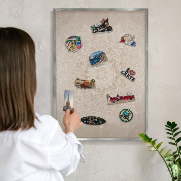 Tableau magnétique décoratif avec cadre argenté Motif mandala