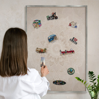 Tableau magnétique décoratif avec cadre argenté Motif mandala