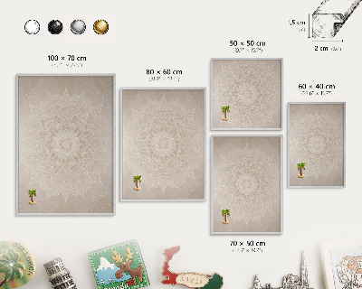Tableau magnétique décoratif avec cadre argenté Motif mandala