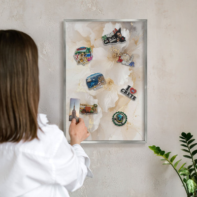 Tableau pour collection d'aimants cadre argenté Fleurs pastel