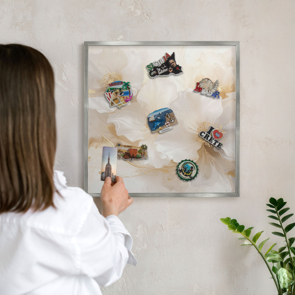 Tableau pour collection d'aimants cadre argenté Fleurs pastel