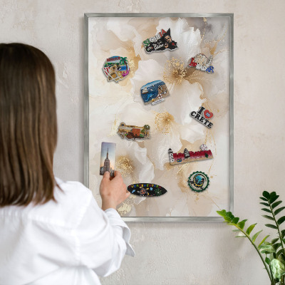 Tableau pour collection d'aimants cadre argenté Fleurs pastel
