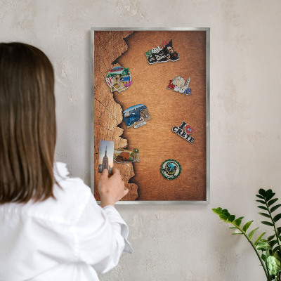 Tableau magnétique décoratif avec cadre argenté Texture bois