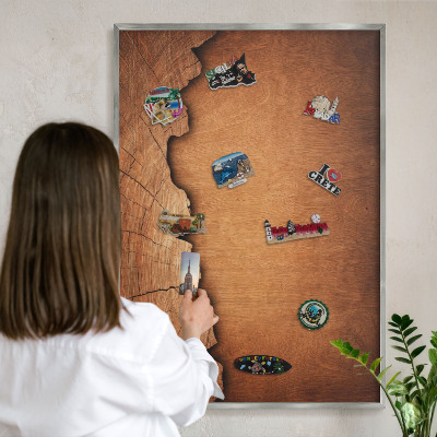 Tableau magnétique décoratif avec cadre argenté Texture bois