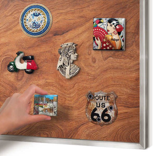 Tableau pour collection d'aimants cadre argenté Grain de bois