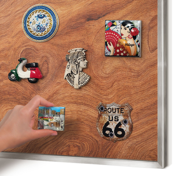 Tableau pour collection d'aimants cadre argenté Grain de bois