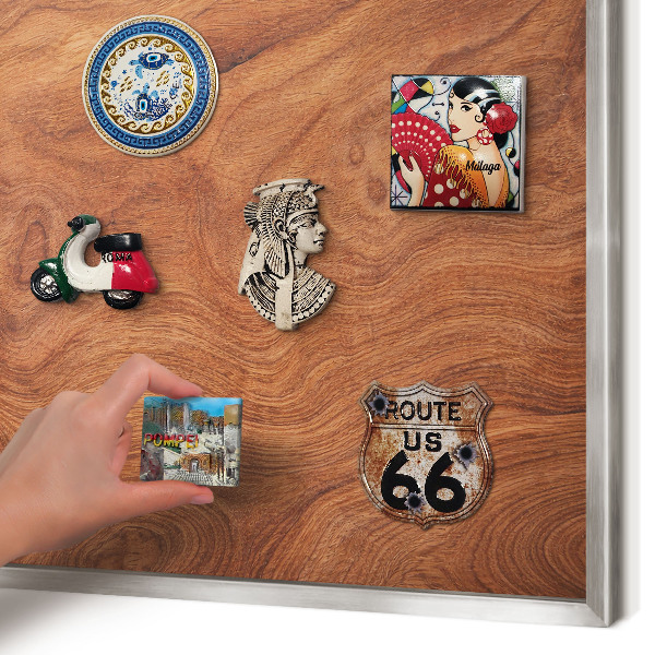 Tableau pour collection d'aimants cadre argenté Grain de bois
