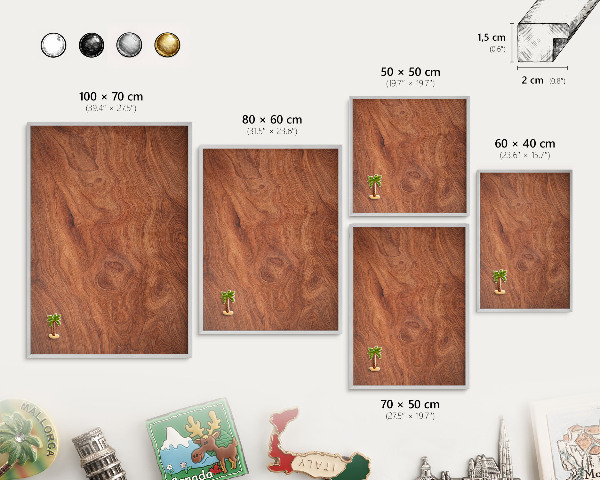 Tableau pour collection d'aimants cadre argenté Grain de bois