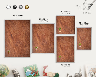 Tableau pour collection d'aimants cadre argenté Grain de bois