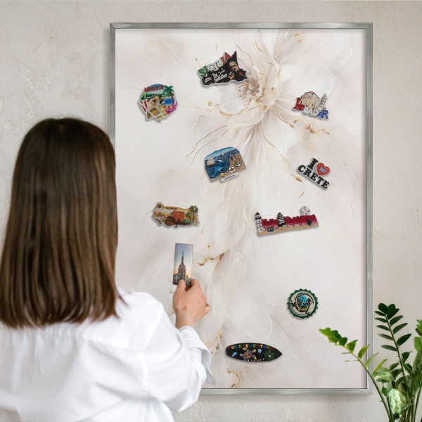Tableau magnétique décoratif avec cadre argenté Élégance florale