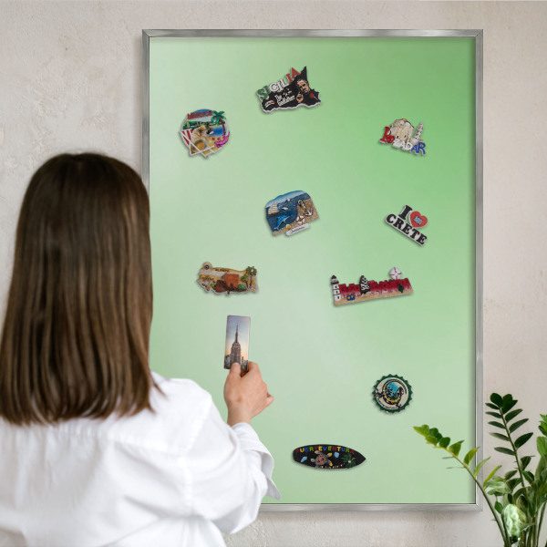 Tableau magnétique décoratif avec cadre argenté Harmonie verte