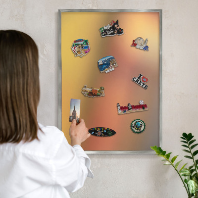 Tableau magnétique décoratif avec cadre argenté Lueur colorée